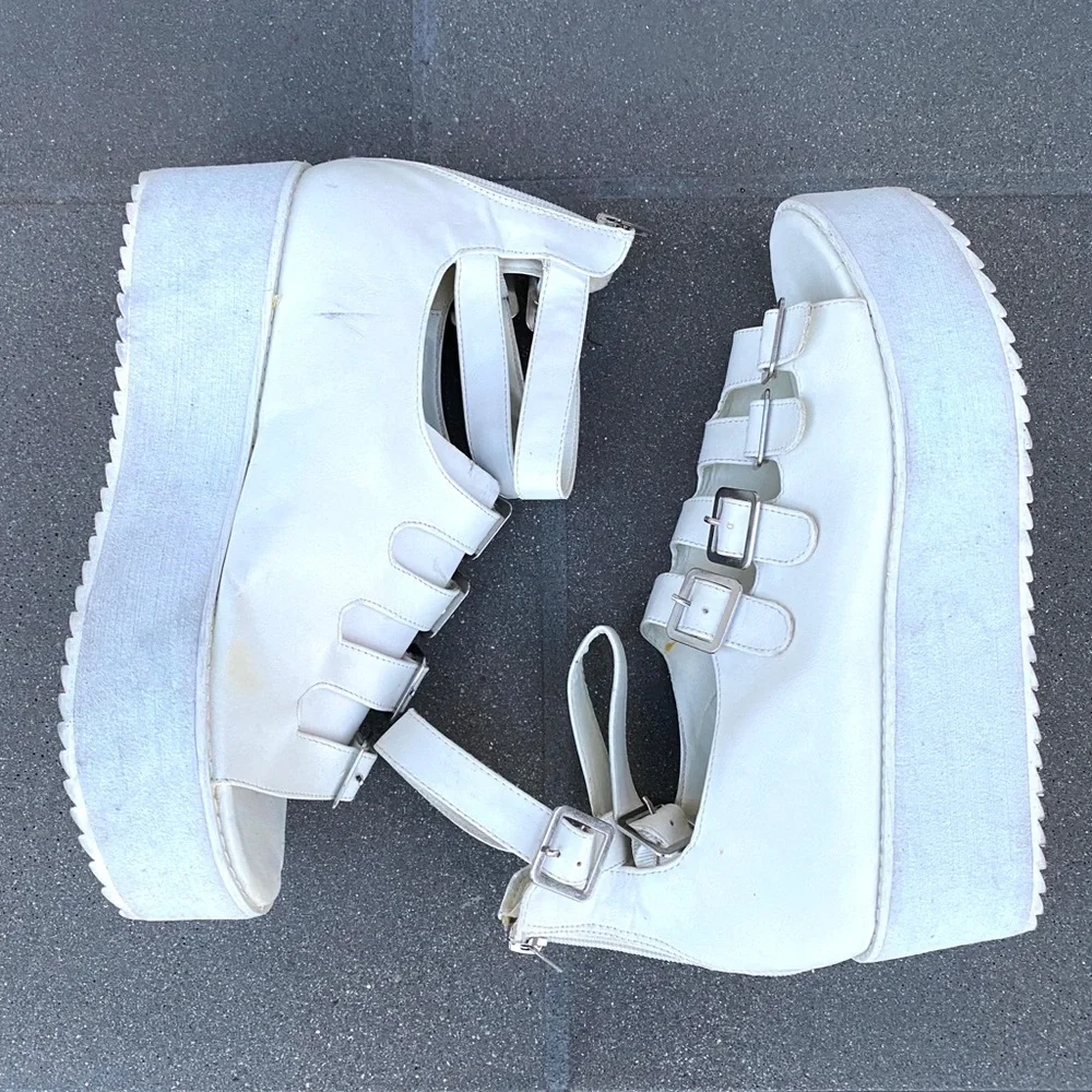 YRU Chunky Platform SANDALS strappy white buckles wedges Heels Y2K 90s Mirage 10